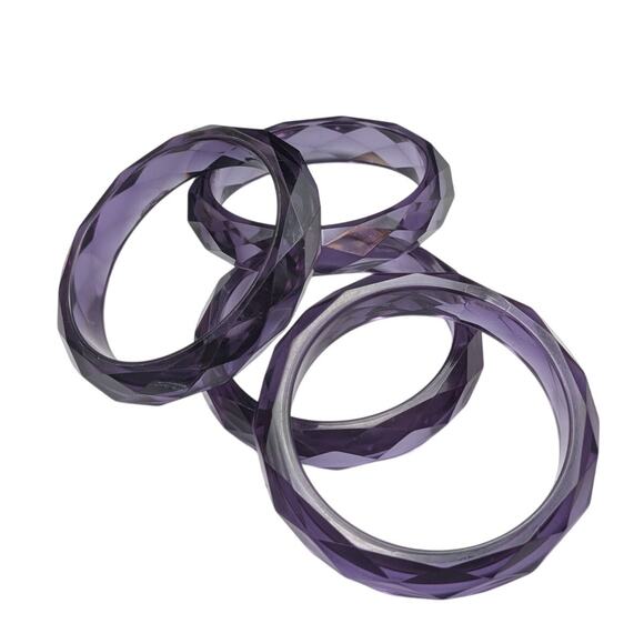 Lot of Four Purple Faceted Acrylic Bangle Bracelets - Picture 2 of 4